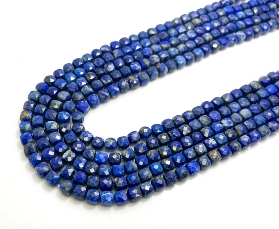 Natural Blue Lapis Lazuli Square Cube Faceted Size 4mm 5mm Natural Gemstone Beads - PGS262