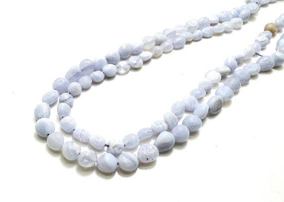 Natural Blue Lace Agate Smooth Pebble Nugget Chips Gemstone Beads PG225