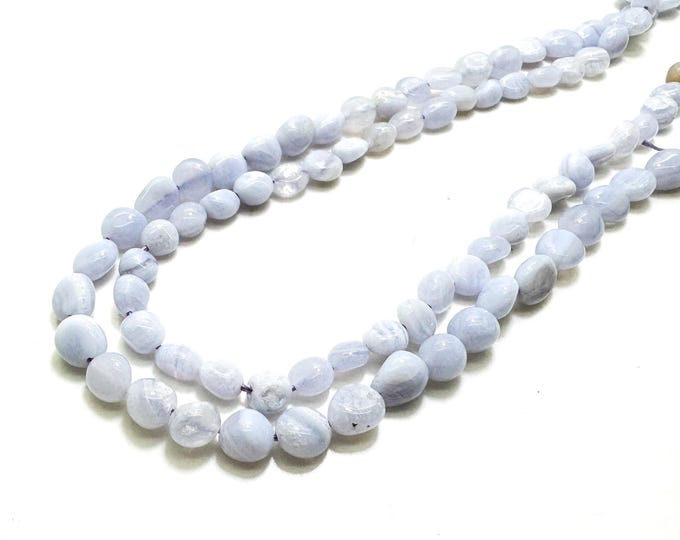 Natural Blue Lace Agate Smooth Pebble Nugget Chips Gemstone Beads PG225