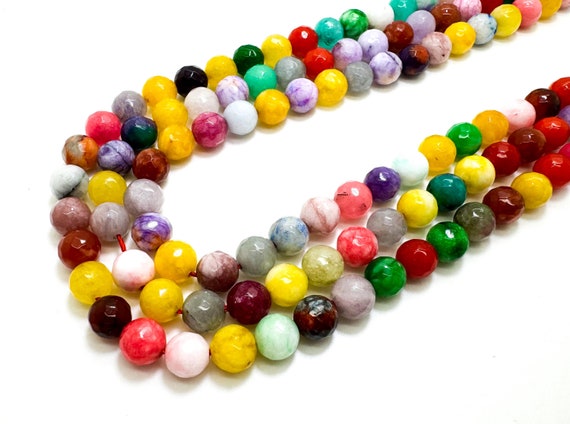 Multi Color Rainbow Jade Faceted Round 8mm Gemstone Jewelry Making Beads - RNF132-20