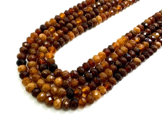 Natural Hessonite Garnet Faceted Rondelle 4mm x 6mm Gemstone Beads - RDF114