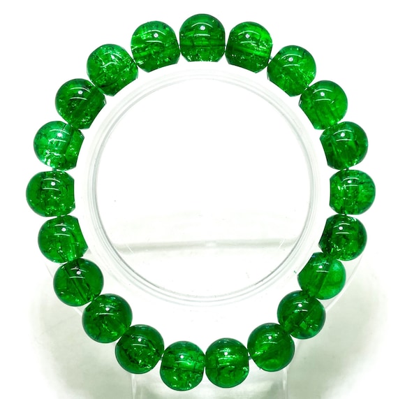 Crackle Quartz Handmade Cracked Crystal 10mm Polished Smooth Gemstone Bracelet (Green) - PGB239E