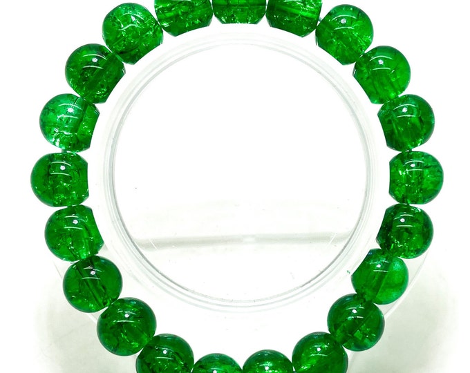 Crackle Quartz Handmade Cracked Crystal 10mm Polished Smooth Gemstone Bracelet (Green) - PGB239E