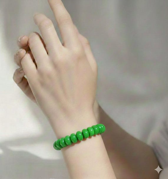 Green Jade 8mm Rondelle Gemstone Beads Stretch Elastic Cord Handmade Beaded Bracelet Accessories - PGBRD36