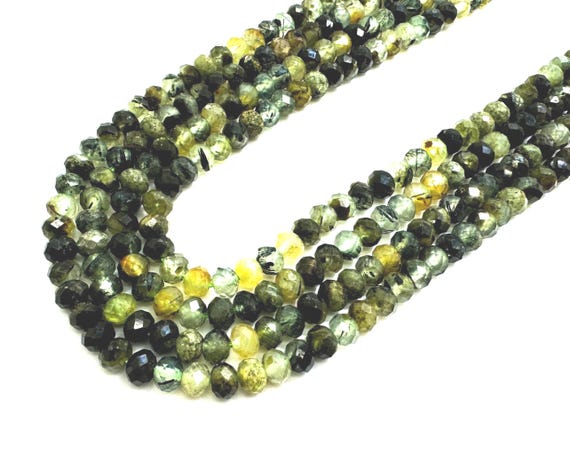 Natural Green Prehnite Faceted Rondelle 4mm x 6mm Gemstone Beads - RDF114