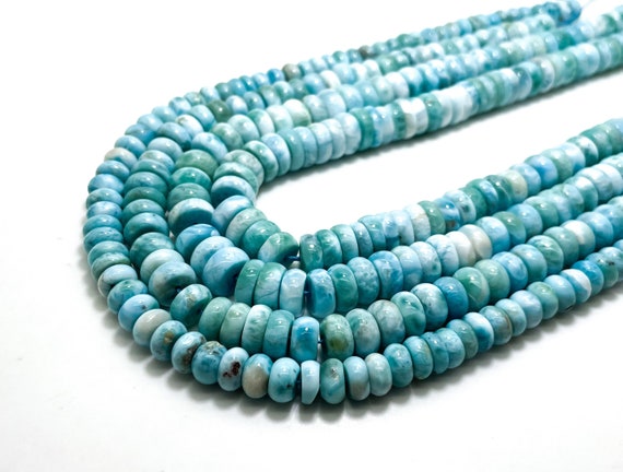 Genuine Larimar Beads, Grade AAA High Quality Larimar Natural Smooth Polished Gemstone Rondelle Beads - PG76