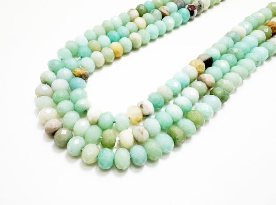 Green Amazonite Faceted Rondelle Beads 6x8mm | Natural Green Gemstone Beads | 14.5” Strand | Jewelry Making Supplies - RDF04