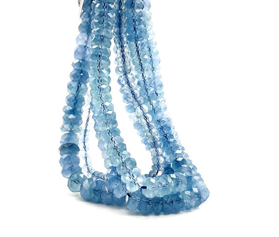 Natural AAA Aquamarine Faceted Rondelle Beads 6mm ~ 10mm Blue Gemstone for Jewelry Making - RDF63