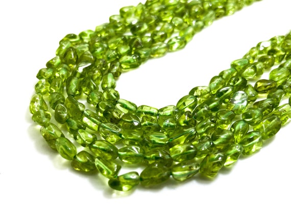 Natural Peridot Beads, Green Peridot Smooth Polished Nugget Chips Pebble Gemstone Bead - PG61A