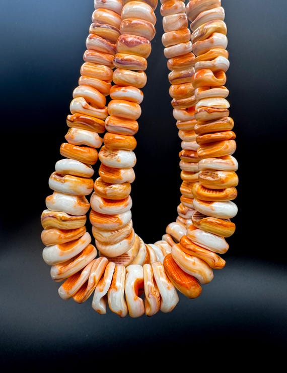 Natural Orange Spiny Oyster Rondelle Beads Genuine 8mm to 18mm XL Graduated Polished Spiny Oyster Shell • Southwestern Jewelry Supply - SO21