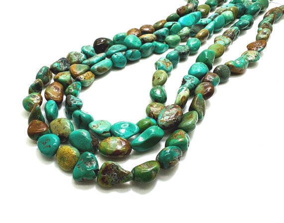 Natural Turquoise Beads, Genuine Hubei Turquoise Smooth Polished Nugget Pebble Gemstone Beads (Assorted Size) - PGS293