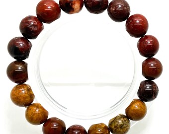 Natural Red Jasper Polished Smooth Gemstone Beads Size 10mm Handmade Stretch Bracelet PGB34