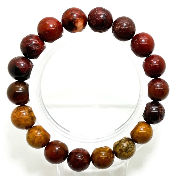 Natural Red Jasper Polished Smooth Gemstone Beads Size 10mm Handmade Stretch Bracelet PGB34