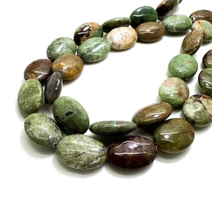 Green Opal Beads, Natural African Green Opal Smooth Flat Oval Gemstone Beads - PG195