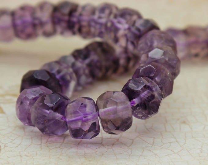 Natural Amethyst, Amethyst Faceted Rondelle Loose Gemstone Beads - RDF04