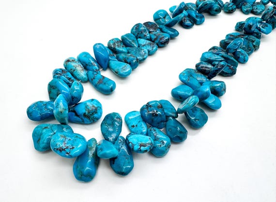 Genuine Graduated Arizona Turquoise Nugget Pear Teardrop Beads Natural Turquoise Chip Blue Turquoise Gemstone Jewelry Supplies WHTQ9