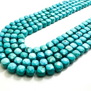 Natural Blue Howlite Turquoise Faceted Square Cube 7mm Gemstone Beads - PGS121