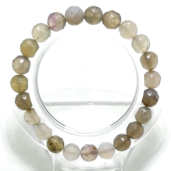 Gray Quartz Faceted Round Natural Gemstone Beads Size 8mm. Length 7" ~ 8" Semi-Precious Gemstone Elastic Cord Handmade Bracelet - PGB94