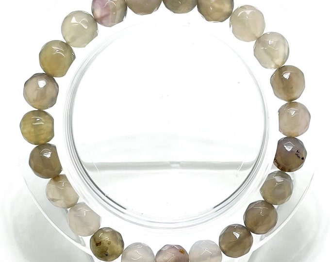 Gray Quartz Faceted Round Natural Gemstone Beads Size 8mm. Length 7" ~ 8" Semi-Precious Gemstone Elastic Cord Handmade Bracelet - PGB94