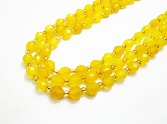 Yellow Jade Faceted Oval Beads 6x8mm – Polished Golden Gemstone Strand 14.5" – Jewelry Making Supplies- PGS323