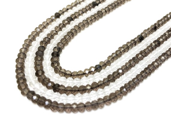 Natural Quartz (Clear, Smoky) Faceted Rondelle 3mm x 4mm Gemstone Beads - RDF111