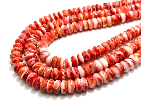 AAA Natural Red Spiny Oyster Rondelle Disc Polished 12mm Assorted Size Beads - PG265A