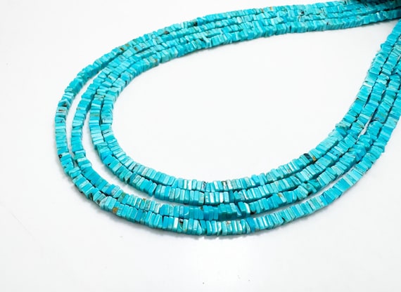 AAA Arizona Kingman Turquoise Heishi Beads – 1mm x 2mm Flat Square | Natural Blue Turquoise Gemstone | 15.5" Strand - PGS418