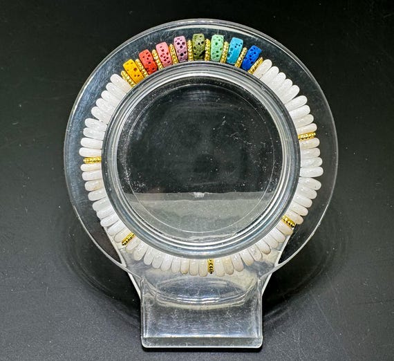 White Jade & Chakra Lava Rock Bracelet – Handmade Stretch Beaded Jewelry 6mm Gemstone Beads - PGB8R15