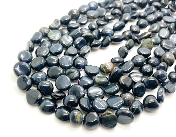 Blue Tiger Eye Beads, Natural Navy Tiger's Eye Polished Nugget Pebble Round Barrel Gemstone Beads - PG318