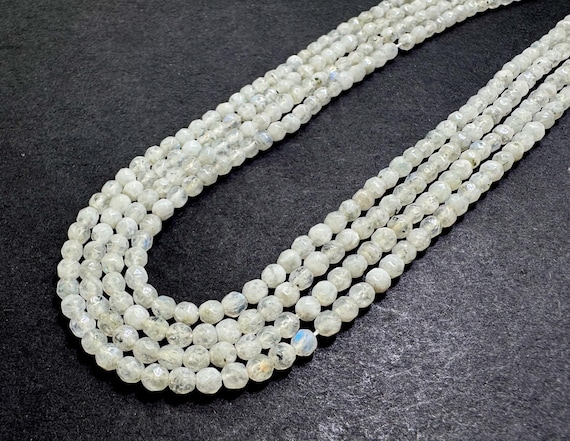 Natural Moonstone Beads, White Rainbow Moonstone Faceted Round Gemstone Beads (4mm) - PG282