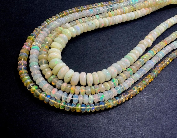 Ethiopian Opal Faceted Rondelle Beads: Rainbow Fire Gemstone, 16" Strand -RDF99