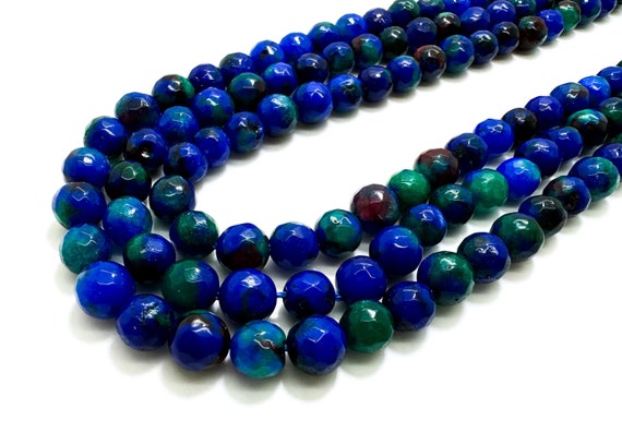 Blue Green Jade Faceted Round 8mm Gemstone Jewelry Making Beads - RNF132-15