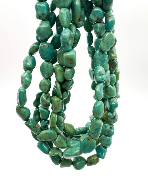 Natural Turquoise Beads, Genuine Blue Arizona Turquoise Smooth Nugget Pebble Gemstone Beads (Assorted Size) - PGS255