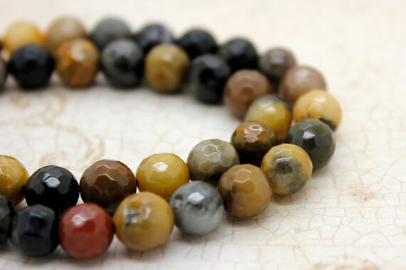 Natural Dendritic Brown Opal Faceted Round Ball Sphere Gemstone Stone Beads - PG60