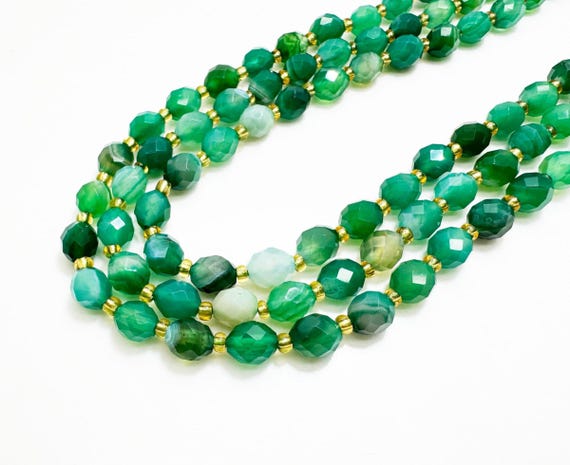 Natural Green Agate Faceted Oval Beads 6x8mm – Polished Gemstone Strand 14.5" – Jewelry Making, Bracelet & Necklace Supplies- PGS323