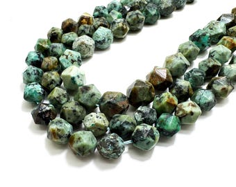 Natural Green Africa Turquoise Faceted Round Sphere Gemstone Beads PG260