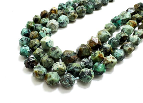 Natural Green Africa Turquoise Faceted Round Sphere Gemstone Beads PG260