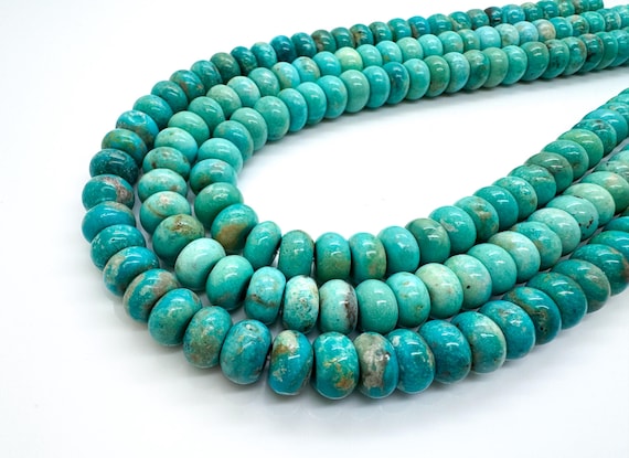 Natural Kingman Turquoise Rondelle Beads • Genuine 10mm Arizona Turquoise • High-Quality Blue Green Polished Gemstone - PGS399A