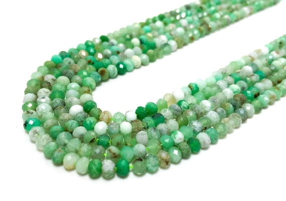 Natural Green Chrysoprase Faceted Rondelle 3mm x 4mm Gemstone Beads for Jewelry Supply - RDF111