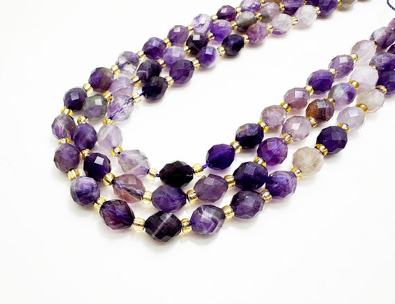 Faceted Amethyst Oval Beads 6x8mm | Natural Purple Amethyst Gemstone Strand 14.5” | Healing Crystal Beads for Jewelry Making - PGS323