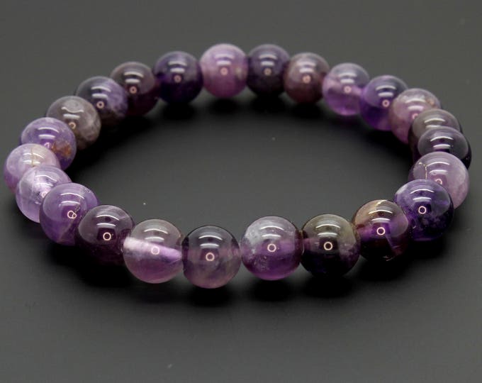 Natural Amethyst Beads Smooth Round 10mm 12mm Semi-Precious Gemstone Elastic Cord Bracelet Accessories