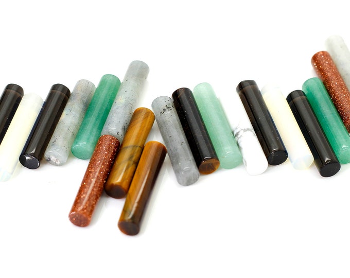 1 x PC Natural Cylinder Tube Stick Smooth Gemstone Beads (Tiger Eye, Opalite, Aventurine, Somkey Quartz, Sandstone, Howlite, Carnelian)