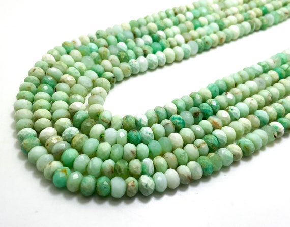 Natural Chrysoprase Beads, Green Faceted Rondelle 5mm x 9mm Gemstone Beads - 15.5" - RDF70B