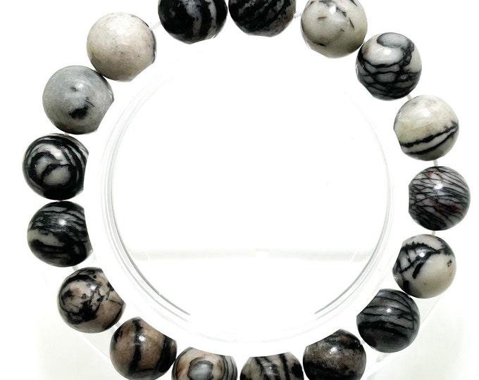 Black Vein Jasper Natural Gemstone Beads Size 6mm 8mm 10mm Stretch Elastic Cord Handmade Bracelet PGB68
