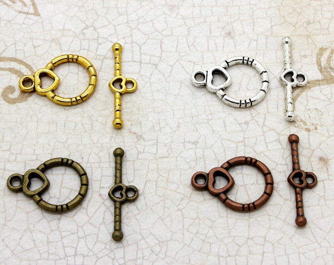 Bulk 15pcs 13mm x 18mm Heart Toggle Clasp, Jump Ring, Necklace Bracelet Clasp, Connectors, Jewelry Supplies - Gold Silver Copper Bronze
