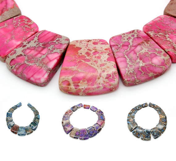 Imperial Jasper Flat Trapezoid Teeth Nugget Smooth Pink Nautral Loose Gemstone Beads (Pink, Purple, Blue)