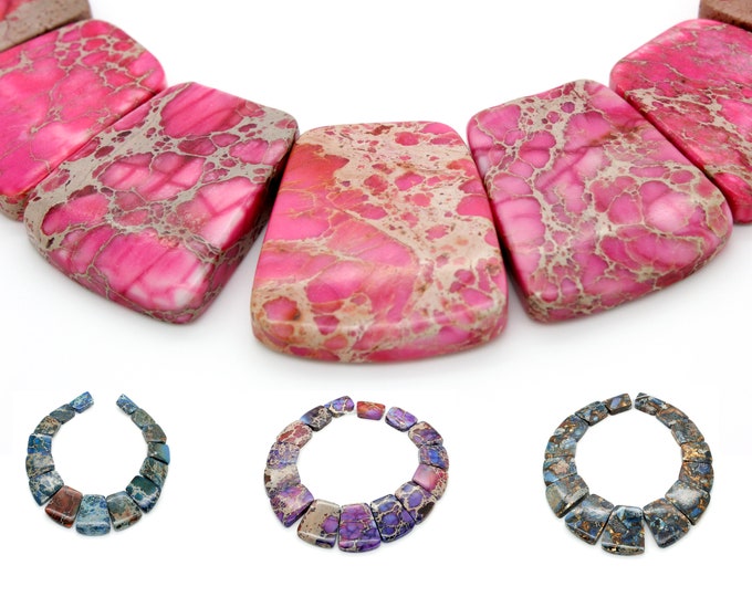 Imperial Jasper Flat Trapezoid Teeth Nugget Smooth Pink Nautral Loose Gemstone Beads (Pink, Purple, Blue)