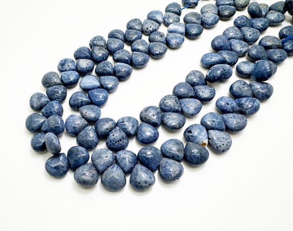 Natural Blue Coral Teardrop Beads Organic Freeform Teardrop Approx 6x10x11mm | 16" Strand | Ocean Blue Coral | Jewelry Making Supplies PG314