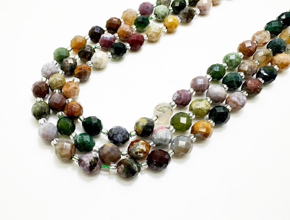 Faceted India Agate Oval Beads 6x8mm | Natural Multicolor Agate Gemstone Strand 14.5” | Earth Tone Beads for Jewelry Making - PGS323