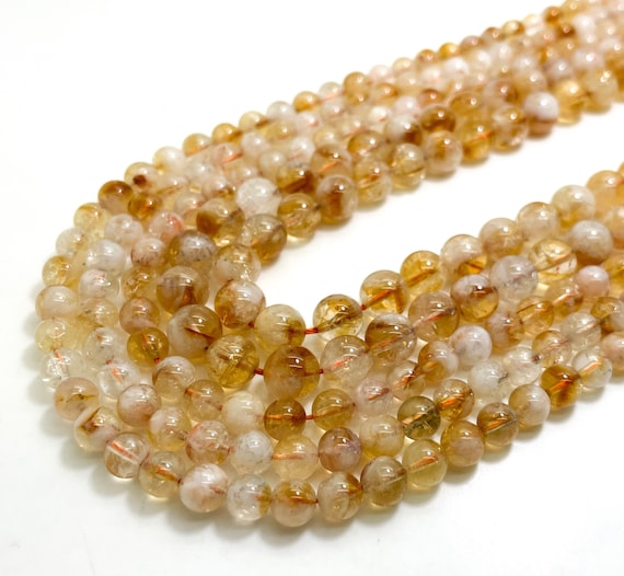 Natural Citrine Beads, Yellow Gold Citrine Smooth Polished Round Gemstone Beads Size 6mm 8mm 10mm - RN157